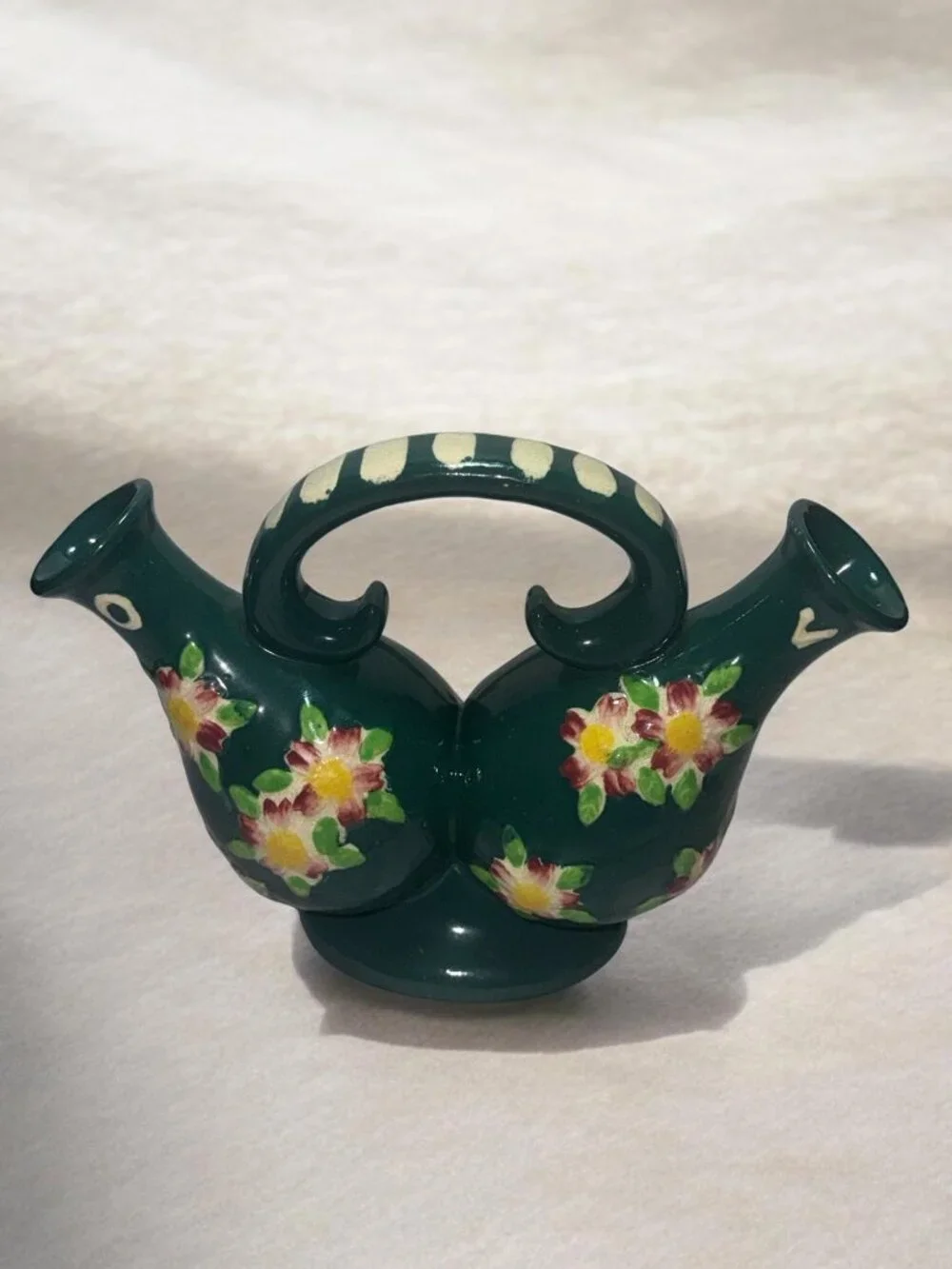 Hand-Painted Ceramic Double-Spout Oil & Vinegar Cruet With Floral Design